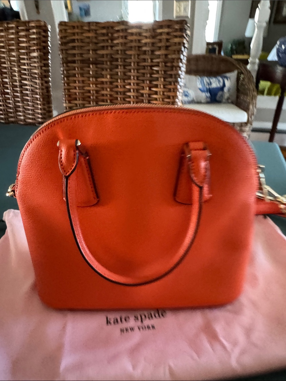 Kate Spade Orange Leather Dome Satchel with Crossbody Strap NWOT. Never used - Picture 3 of 7